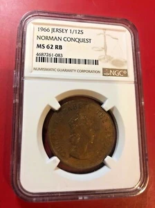 1966 JERSEY 1/12S NORMAN CONQUEST NGC MS 62 RB - Picture 1 of 2