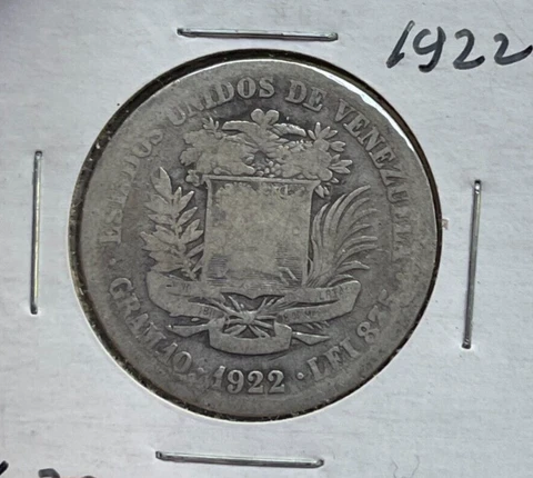 1922 Venezuela 2 Bolivares - Silver Cover