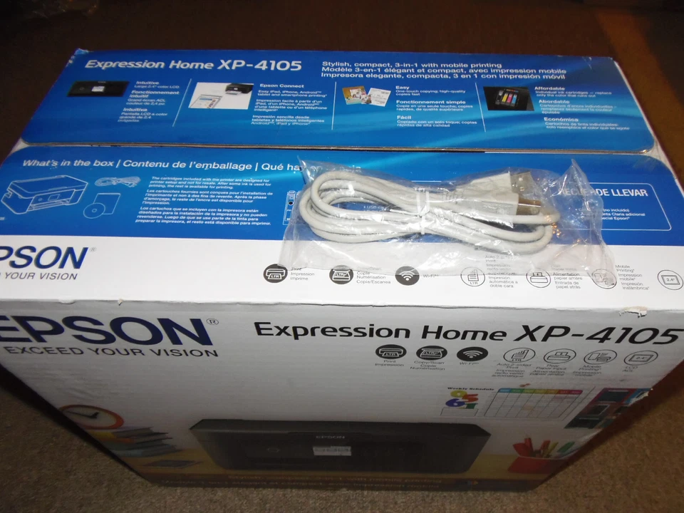 New Epson Expression Home XP-4105 Wireless All-in-One Inkjet Printer w Inks +USB - Image 1 of 1