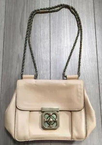Chloe Elsie Beige 2way Shoulder Bag Turn Lock Gold Chain Leather Used 2503M - Picture 1 of 9