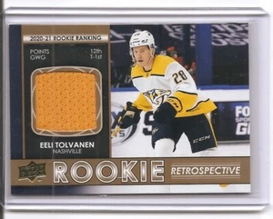 Tarjeta de camiseta retrospectiva de novato Eeli Tolvanen 2021-22 Upper Deck Series 1 - Imagen 1 de 2