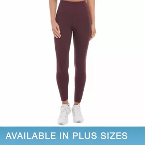 NWT DANSKIN LADIES' HIGH RISE BRUSHED LEGGING BLK CHERRY RED SZ L #F62 - Picture 1 of 3