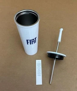 Official Factory FIAT 23 Oz. Stainless Steel White Cup w/ Stainless Straw - Picture 1 of 8