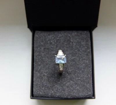 Anello topazio celeste, zirconi, argento 925 - Immagine 1 di 2