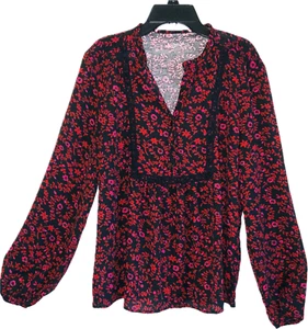 Loft Outlet Women's Long Sleeve Floral Split V-Neck Smocked Button Front Size XS - Picture 1 of 13
