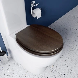 Croydex Round Moulded Wood Walnut Soft Close Toilet Seat with Flexi-Fix -Montoro - Picture 1 of 11