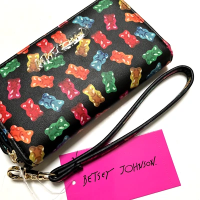 NUEVO CON ETIQUETAS BETSEY JOHNSON Cartera Larga Cremallera Alrededor Muñequera Osos de Goma Estuche para Tarjetas de Caramelo Foto 1 de 4