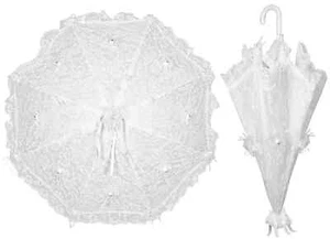 Ombrello Sposa Matrimonio Automatico Antivento Bianco in Pizzo Perletti - Foto 1 di 5