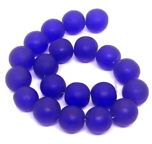 12mm Frosted Sea Glass Round Beads Matte - Cobalt Blue 20 pcs - Picture 1 of 2