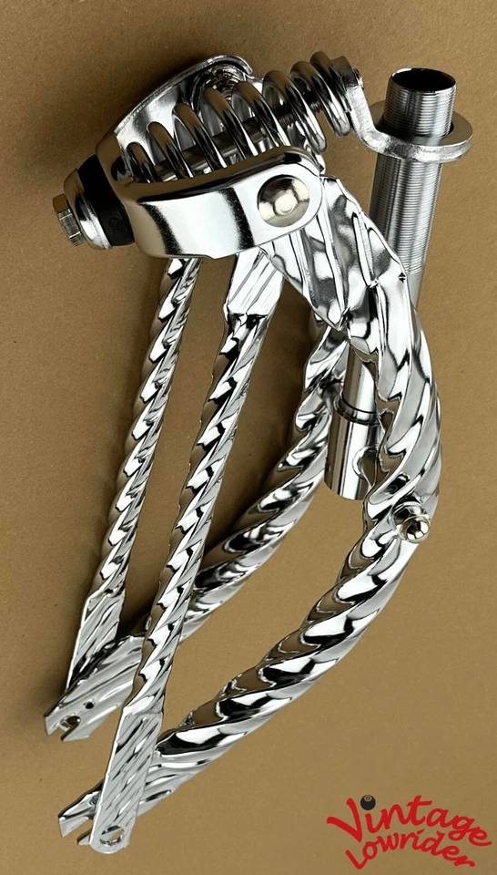 VINTAGELOWRIDER 12" BICYCLE STEEL SQUARE TWISTED BENT BIKE SPRING FORK 1" CHROME - Image 1 of 1