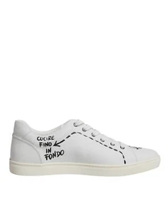 Dolce&Gabbana Men White Sneakers 100% Leather Printed Flat Low Top Trainer Shoes - Picture 1 of 8