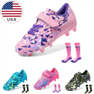 Boys Girls Little/Big Kid Soccer Cleats Hook & Loop Football Training Shoes US - Picture 1 of 26