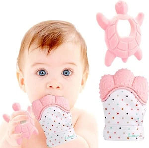 Liname Teething Set 2 Pack Pink Teething Mitten for Babies & Baby Teething Toy - Picture 1 of 6