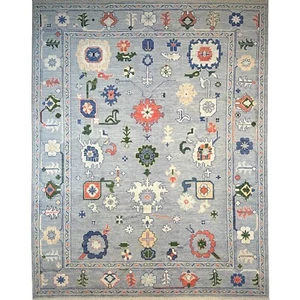 Handmade (9' x 12') Blue Turkish Oushak Veg Dye Soft Organic Wool Area Rug - Picture 1 of 12