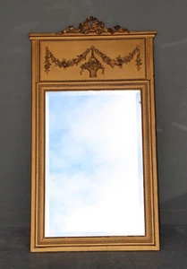 Antique French Louis XVI carved wood gilt framed TRUMEAU WALL MIRROR Empire 1910 - Picture 1 of 13