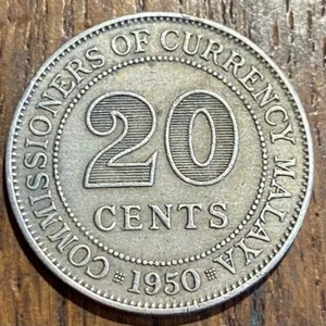 SUPERBE PIECE DE 20 CENTS MALAISIE MALAYA 1948 GEORGES VI (1010) - Picture 1 of 2