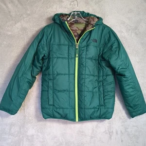 The North Face Camo Green Reversible Puffer Hoodie Jacket Sz Boys (14/16) Winter - Picture 1 of 16