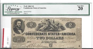 1862 CONFEDERATE T-42 NOTE LEGACY VF20 SCARCER PLATE 3 - Picture 1 of 6
