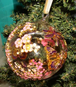 CHERRY BLOSSOM, Dragonfly, Butterfly Cloisonne (1300H) Enameled Glass Ornament - Picture 1 of 12