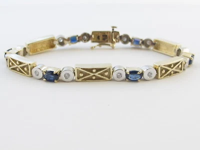 14k Yellow And White Gold Diamond And Sapphire Tennis Bracelet 7" 4.60 carats - Image 1 of 4