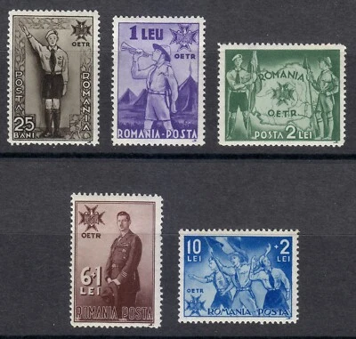 Romania 1935 MNH Mi 484-488 Sc B50-B54 King Carol II & Boy Scouts ** - Image 1 of 2