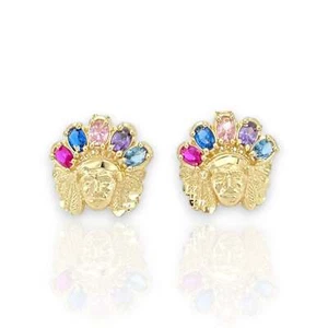 American "Chief" Earrings - 10k Yellow Gold - Picture 1 of 2