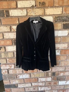 Anne Fontaine Size Medium  Black Velvet Blazer Stretch Classic Fitted - Picture 1 of 6