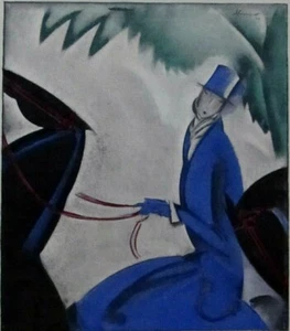 Charles Loupot L'AMAZONE BLEUE pochoir EO Gazette du Bon Ton 1924-25 - Picture 1 of 6