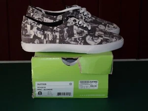 RARE NEW HUF Sutter Sneakers Men's Size 8 Blonde Band Graphic Low Skater Black - Picture 1 of 18
