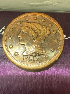 1846 Braided Hair Large Cent 1 Penny Coin Original Genuine  - Picture 1 of 9