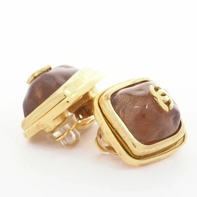 Chanel Coco Mark Gripoix Square Clip-on Glass Earrings Height 17.7 Width 16.4mm - Image 1 of 4