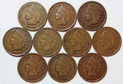  10 • Indian Head Cents•* 1900- 1909 *GOOD OR BETTER • $ FREE SHIPPING $ #845 - Image 1 of 2