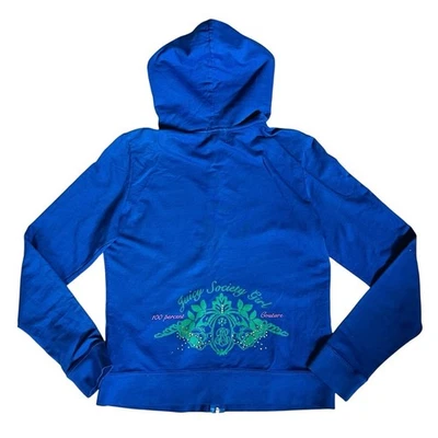 Juicy Couture Women’s XL Vintage Blue Y2K Embellished Hoodie Full Zip Sweatshirt - Image 1 of 4