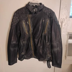 Guess Bikerjacke Herren Distressed Biker Echtleder Herren Reißverschluss M gesteppt M - Bild 1 von 16