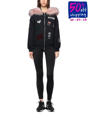 RRP€465 KENGSTAR Bomber Jacket Size S Patched Faux Fur Inserts Padded Hooded - Image 1 of 4