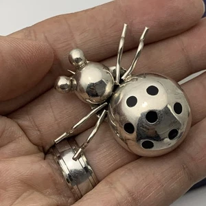 925 Sterling Silber 2-farbig Vintage Mexiko Emaille Käfer / Käfer Anstecknadel Brosche - Bild 1 von 8