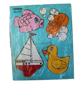 Playskool For My Bath 4 Piece Fish Soap Boat Duck Wood Puzzle 180-07 Made In USA - Picture 1 of 2