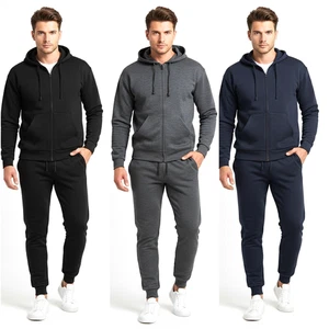 Tuta da Uomo di cotone Felpata Invernale Sportiva Completo Giacca Zip Pantaloni - Picture 1 of 14