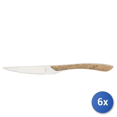 6x Coltelli Da Tavola In Acciaio Inox Eclat Manico Bois Clair - Immagine 1 di 4
