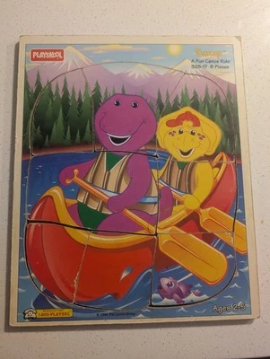 Rompecabezas de madera Playskool Barney A Fun Canoe Ride 8 piezas Foto 1 de 4