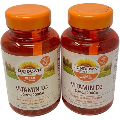 Lote de 2-Sundown, Vitamina D3 2000UI 50mcg 350 Cápsulas Gelatinosas Dentes Ósseos Saúde Imune - Imagem 1 de 4