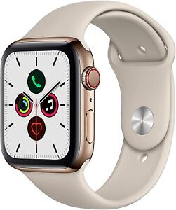 Apple Watch Series 5 GPS+LTE w/ 44MM Gold Stainless Steel Case, Stone Sport Band