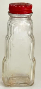 Vintage Art Deco Glass Salt Shaker with Red Metal Top 4 1/8 in - Picture 1 of 5