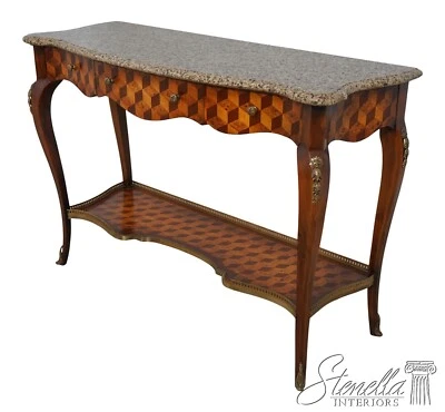 L61895EC: THEODORE ALEXANDER French Marquetry Inlaid Marble Top Console Table - Image 1 of 4