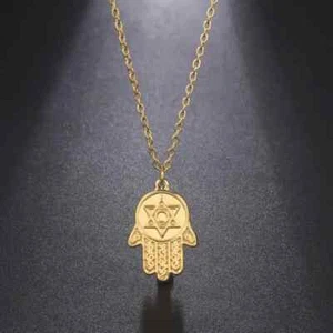 Good Luck Hamsa Star Of David or Hand Of Fatima Necklace Pendant Necklace Amulet - Picture 1 of 5
