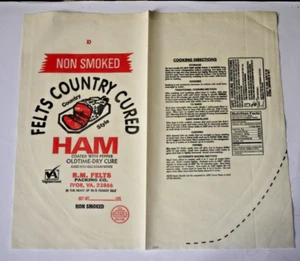 Vintage Cloth Bag Sack - FELTS COUNTRY CURED HAM, R M FELTS PACKING, IVOR VA - Picture 1 of 1
