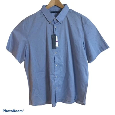 Perry Ellis Shirt Mens Size XXL Short Sleeve Blue All Over Dot Pattern $69 NEW - Image 1 of 4