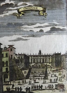 Rome Italy Roma Capitoline Hill Street Scene Senatorial Palace 1719 Mallet print - Picture 1 of 2