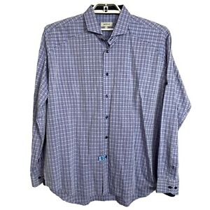 Bogosse Men's US XXL Size 6 Blue White Check Long Sleeve Button Down Shirt
