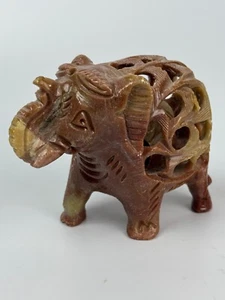 Hand Carved Stone Elephant Statue with Baby Elephant in the Tummy Figurine - Picture 1 of 7